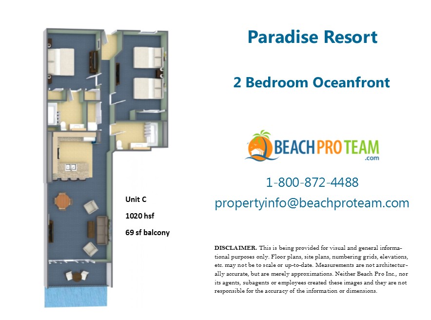 Paradise Resort Floor Plan C - 2 Bedroom Oceanfront